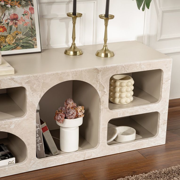 Credenza Beige Marmo 6 Ripiani 6 Vani 160x40x51h cm, Peso Supportato 45 kg - Arsenio