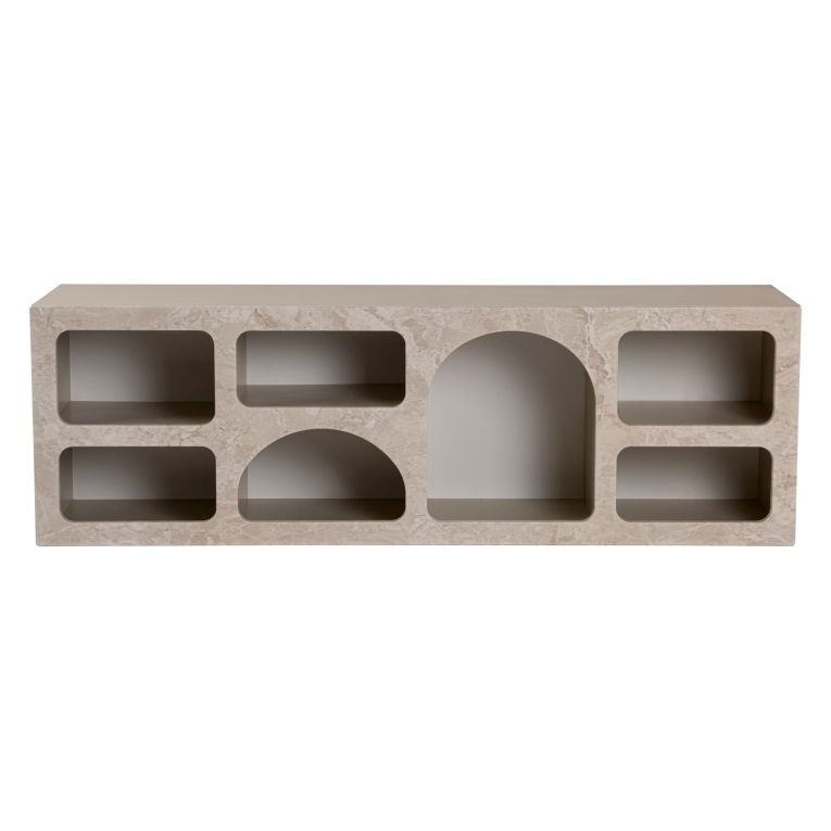 Credenza Beige Marmo 6 Ripiani 6 Vani 160x40x51h cm, Peso Supportato 45 kg - Arsenio