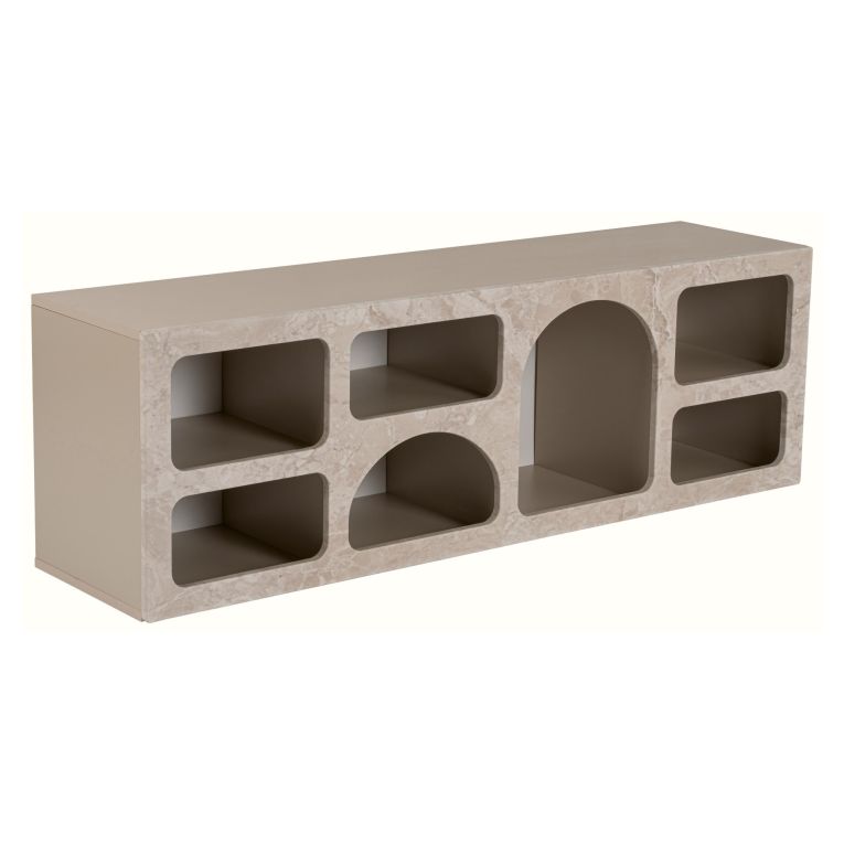 Credenza Beige Marmo 6 Ripiani 6 Vani 160x40x51h cm, Peso Supportato 45 kg - Arsenio