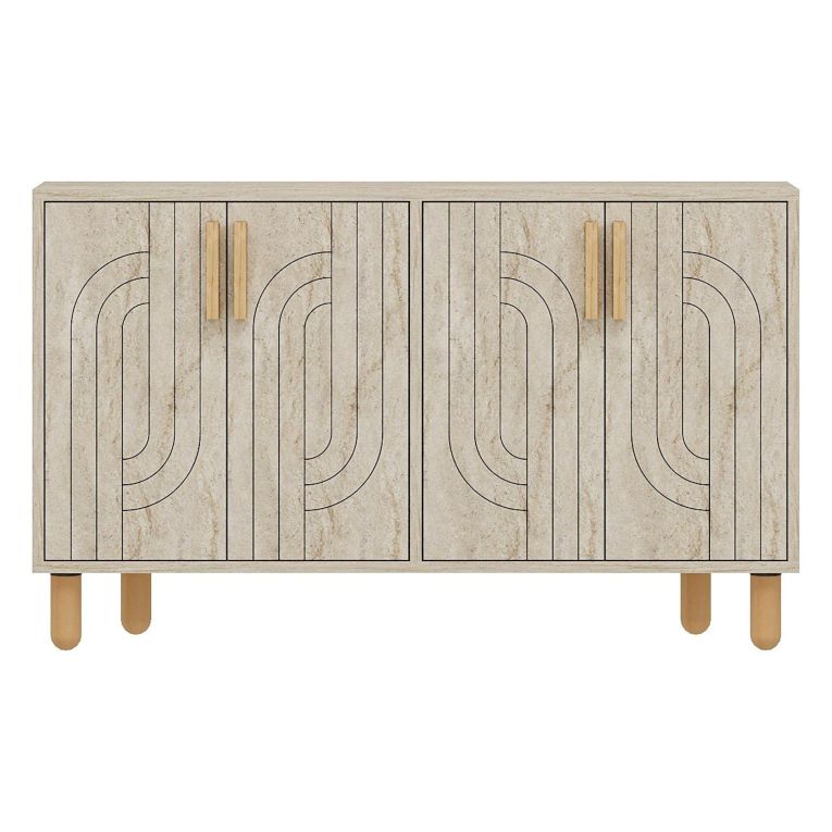 Credenza Beige Marmo Marrone Rovere 2 Ripiani 4 Ante 120x30x74h cm, 4 Vani - Venerina