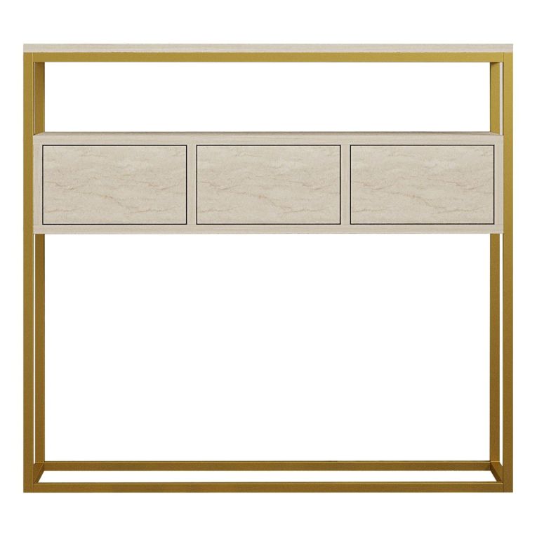 Credenza Beige Marmo oro 4 Vani 3 Ante 90x34x70h cm, Apertura a Ribalta - Gemonio