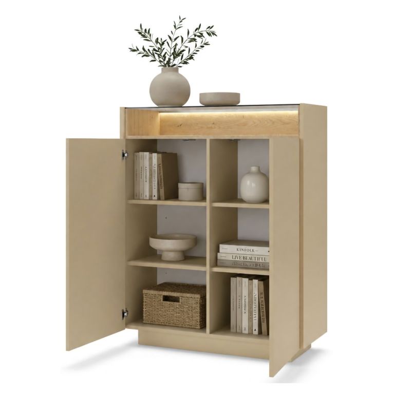 Credenza Beige Marrone 4 Ripiani Apertura Battente 103x40x119h cm, 2 Ante - Halane
