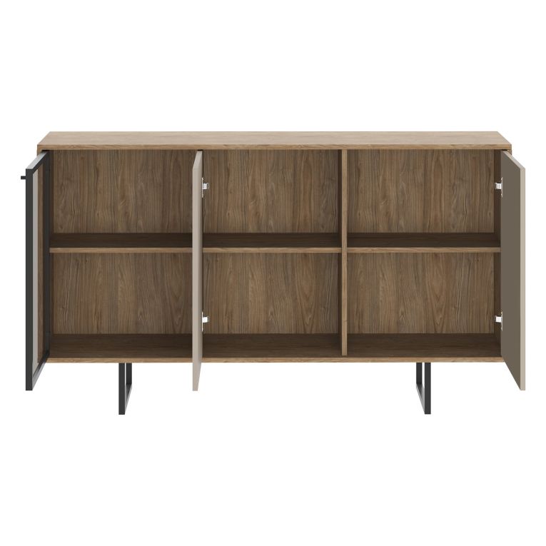 Credenza Beige Marrone Noce 3 Ripiani Apertura Battente 184x40x87h cm, 3 Ante - Capena