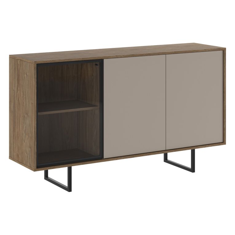 Credenza Beige Marrone Noce 3 Ripiani Apertura Battente 184x40x87h cm, 3 Ante - Capena