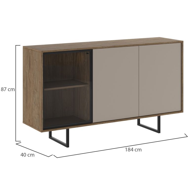 Credenza Beige Marrone Noce 3 Ripiani Apertura Battente 184x40x87h cm, 3 Ante - Terinese
