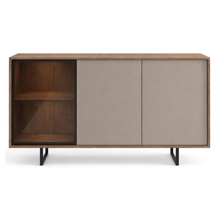 Credenza Beige Marrone Noce 3 Ripiani Apertura Battente 184x40x87h cm, 3 Ante - Terinese