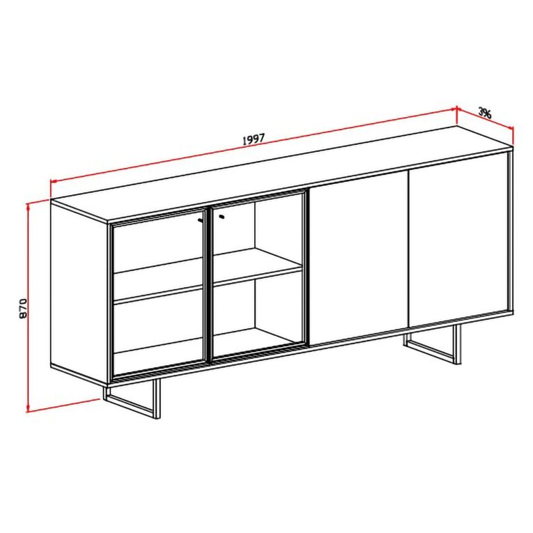 Credenza Beige Marrone Noce 3 Ripiani Apertura Battente 200x40x87h cm, 4 Ante - Rivarone