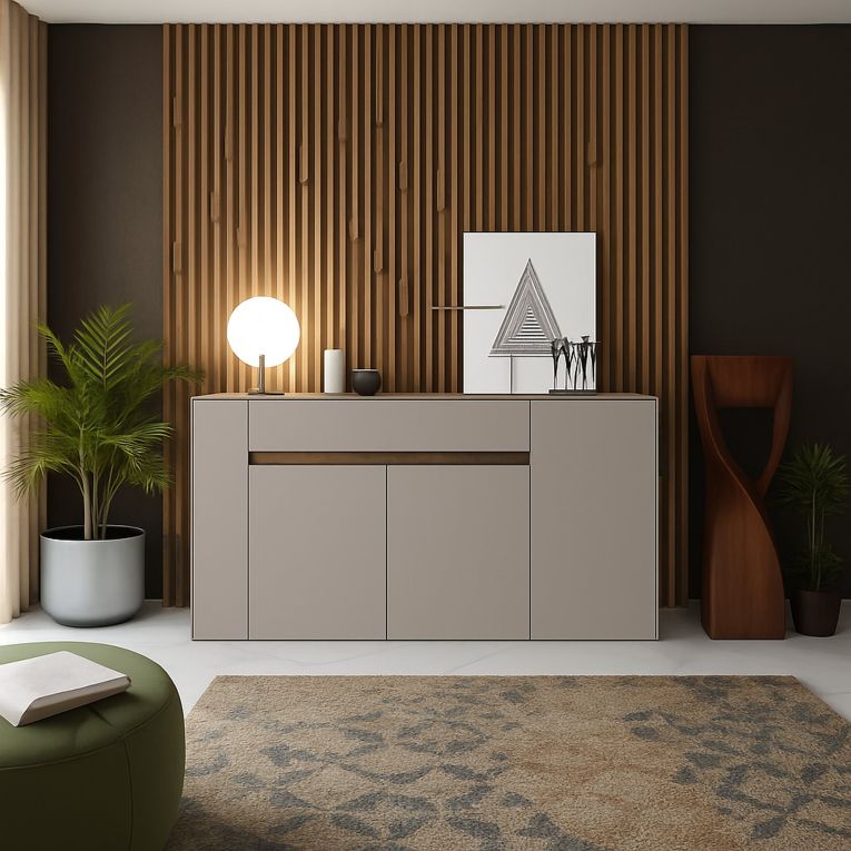 Credenza Beige Marrone Noce un Cassetto 3 Ripiani 170x40x85h cm, Apertura Battente - Cirimido