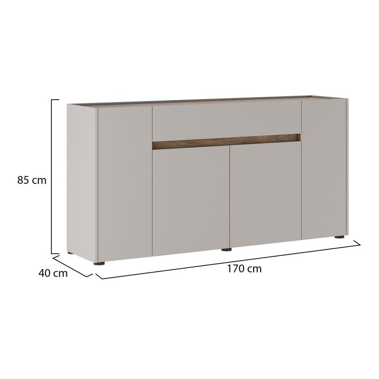 Credenza Beige Marrone Noce un Cassetto 3 Ripiani 170x40x85h cm, Apertura Battente - Cirimido