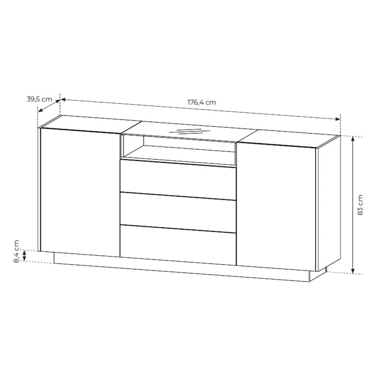 Credenza Beige Marrone Rovere 3 Cassetti 2 Ripiani 176x40x83h cm, Apertura Battente, Scorrevole - Haleli