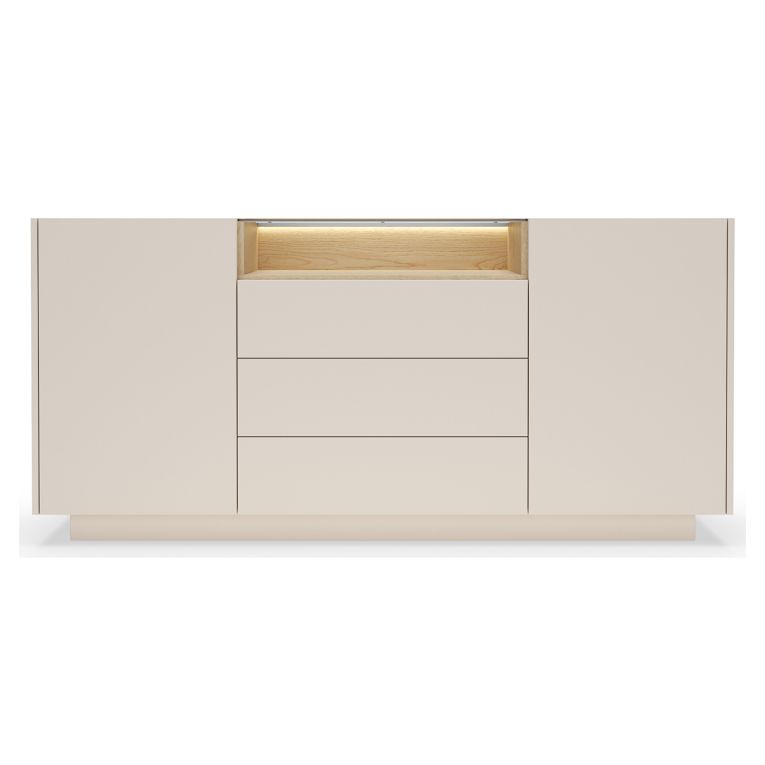 Credenza Beige Marrone Rovere 3 Cassetti 2 Ripiani 176x40x83h cm, Apertura Battente, Scorrevole - Haleli