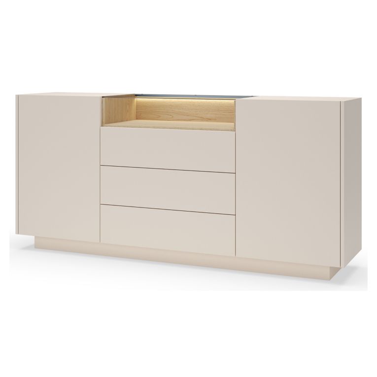 Credenza Beige Marrone Rovere 3 Cassetti 2 Ripiani 176x40x83h cm, Apertura Battente, Scorrevole - Haleli