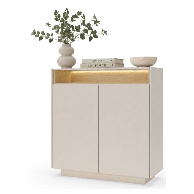 Credenza Beige Marrone Rovere 4 Ripiani Apertura Battente 103x40x119h cm, 2 Ante - Halane