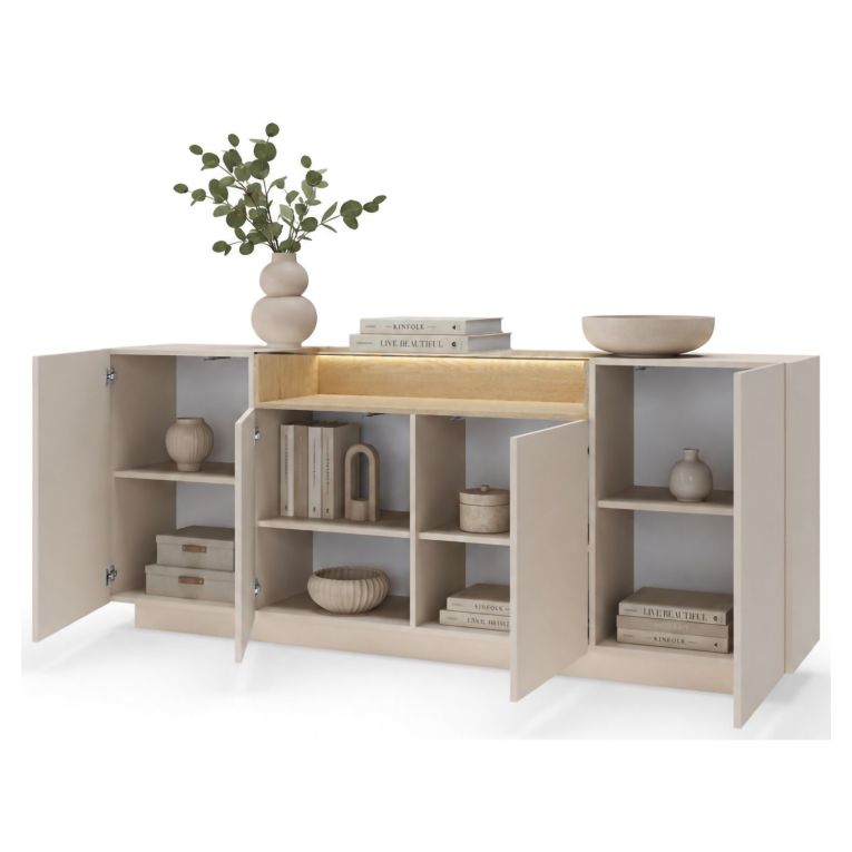 Credenza Beige Marrone Rovere 4 Ripiani Apertura Battente 103x40x83h cm, 4 Ante - Halefa