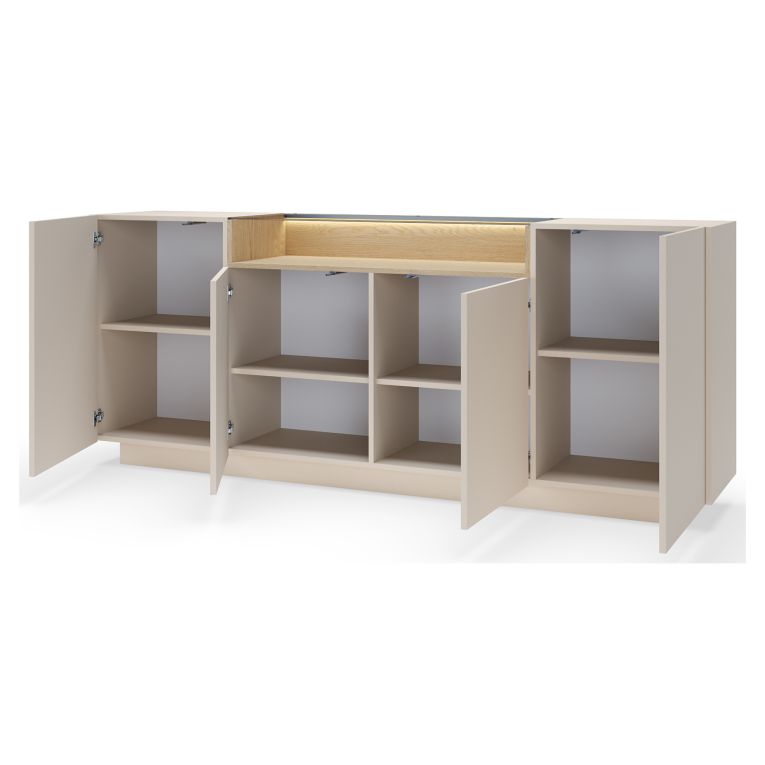 Credenza Beige Marrone Rovere 4 Ripiani Apertura Battente 103x40x83h cm, 4 Ante - Halefa