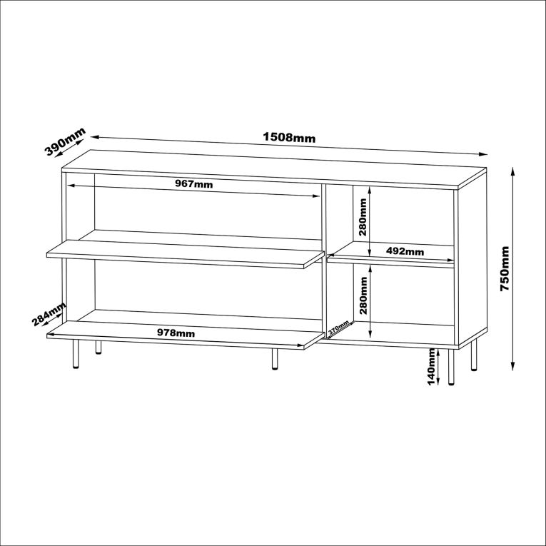 Credenza Beige Nero 2 Ripiani Apertura a Ribalta 150x39x75h cm, 2 Ante - Cogoleto
