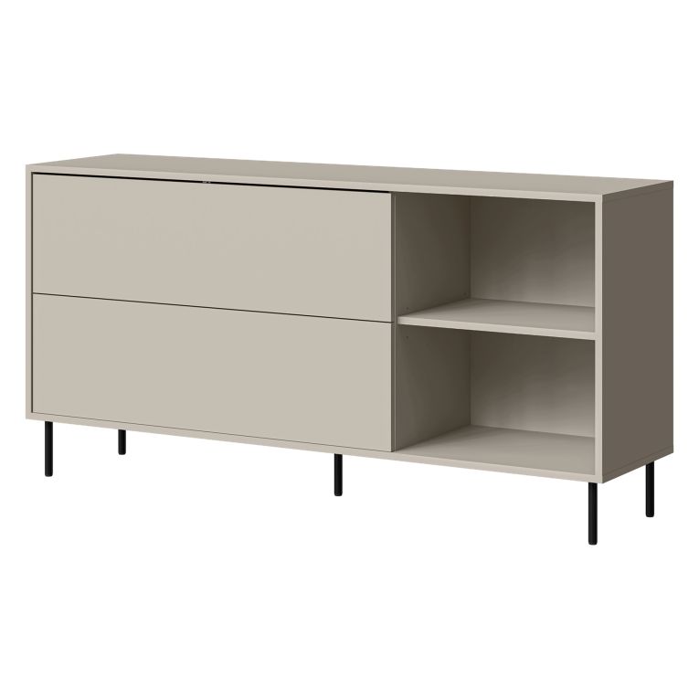 Credenza Beige Nero 2 Ripiani Apertura a Ribalta 150x39x75h cm, 2 Ante - Cogoleto