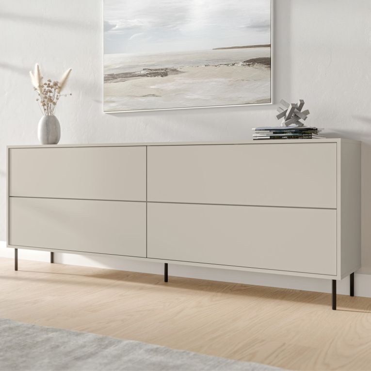 Credenza Beige Nero 2 Ripiani Apertura a Ribalta 200x39x75h cm, 4 Ante - Cataldo