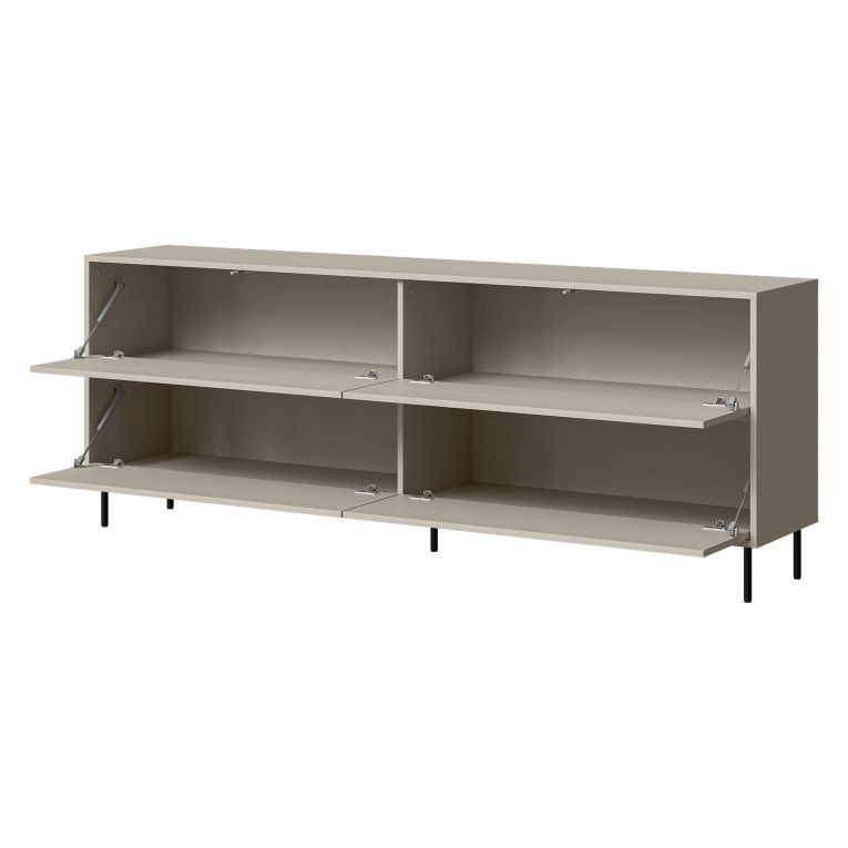 Credenza Beige Nero 2 Ripiani Apertura a Ribalta 200x39x75h cm, 4 Ante - Cataldo