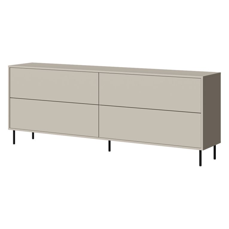 Credenza Beige Nero 2 Ripiani Apertura a Ribalta 200x39x75h cm, 4 Ante - Cataldo