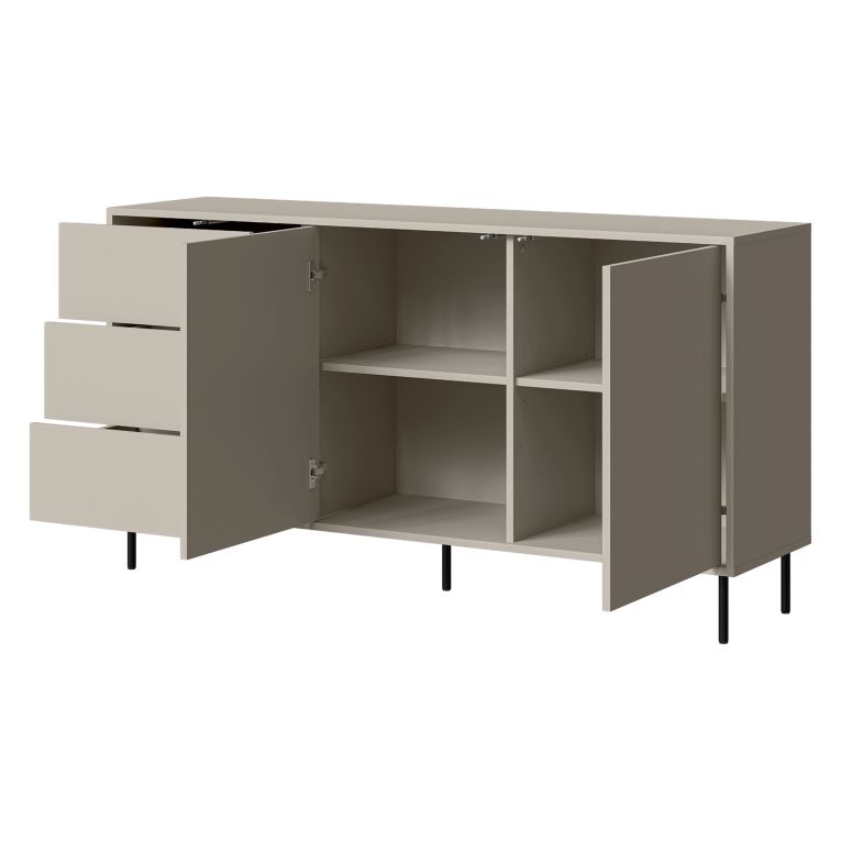Credenza Beige Nero 3 Cassetti 2 Ripiani 150x39x80h cm, Apertura Battente, Scorrevole - Civezza
