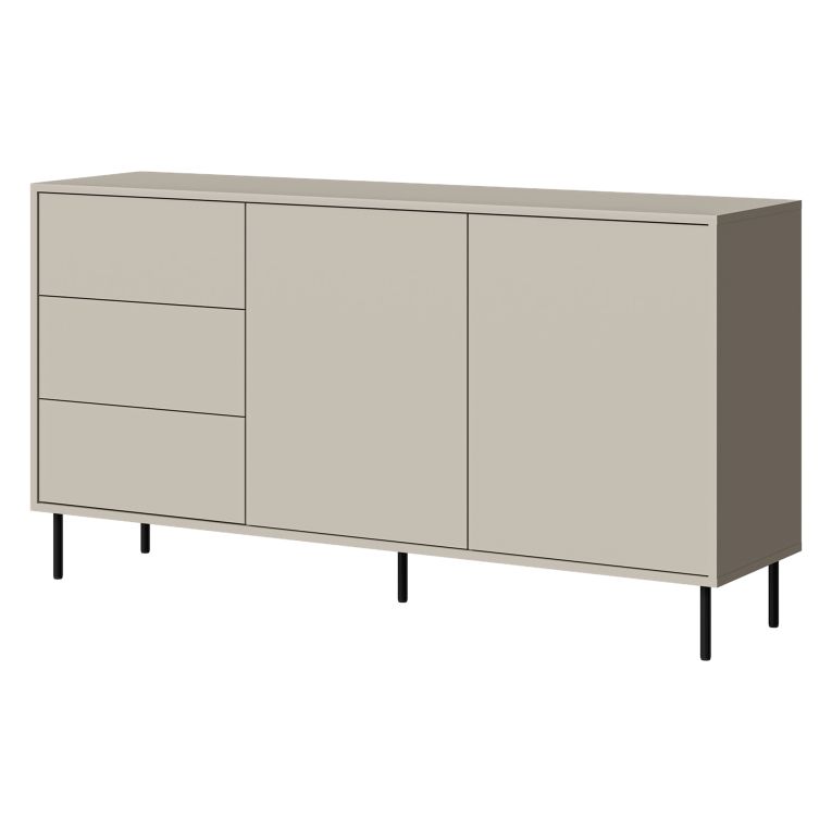 Credenza Beige Nero 3 Cassetti 2 Ripiani 150x39x80h cm, Apertura Battente, Scorrevole - Civezza