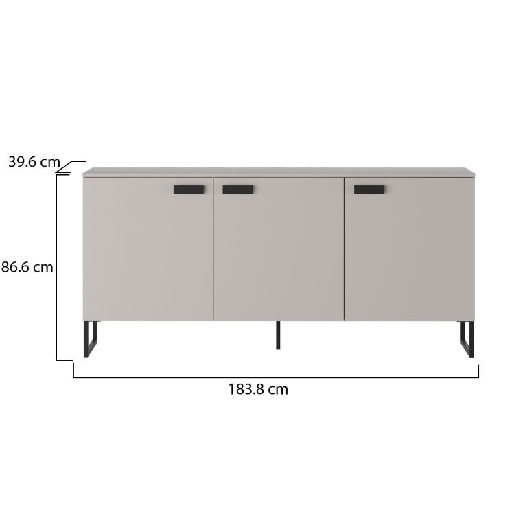 Credenza Beige Nero 3 Cassetti 2 Ripiani 184x40x86h cm, Apertura Battente - Reano