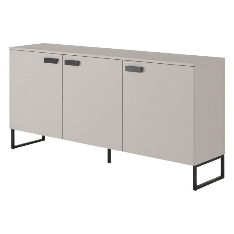 Credenza Beige Nero 3 Cassetti 2 Ripiani 184x40x86h cm, Apertura Battente - Reano