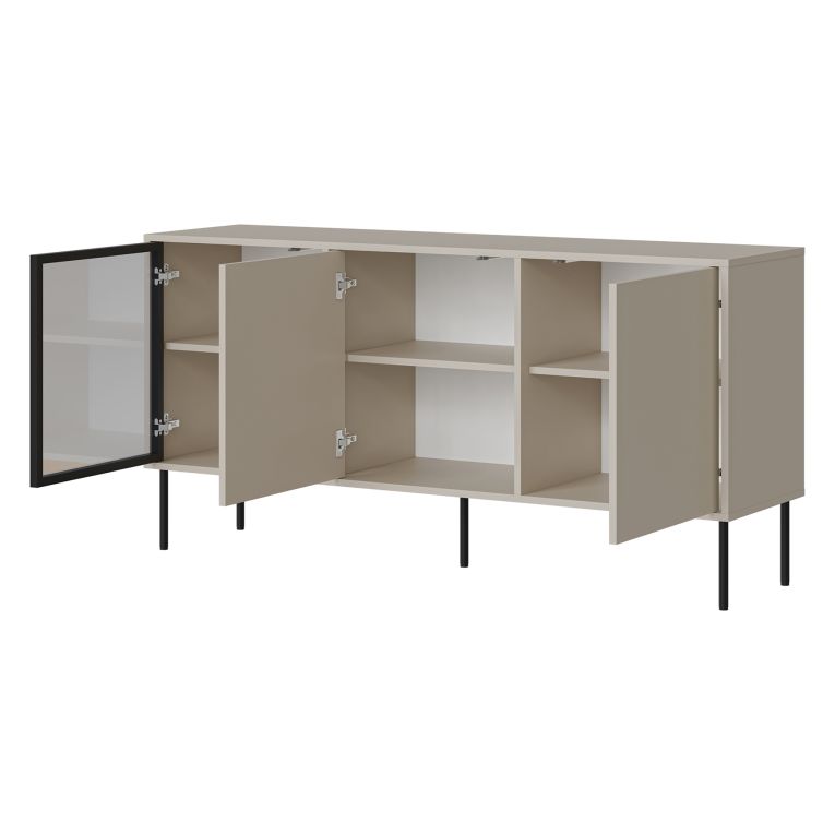 Credenza Beige Nero 3 Ripiani Apertura Battente 150x40x75h cm, 3 Ante - Conzano