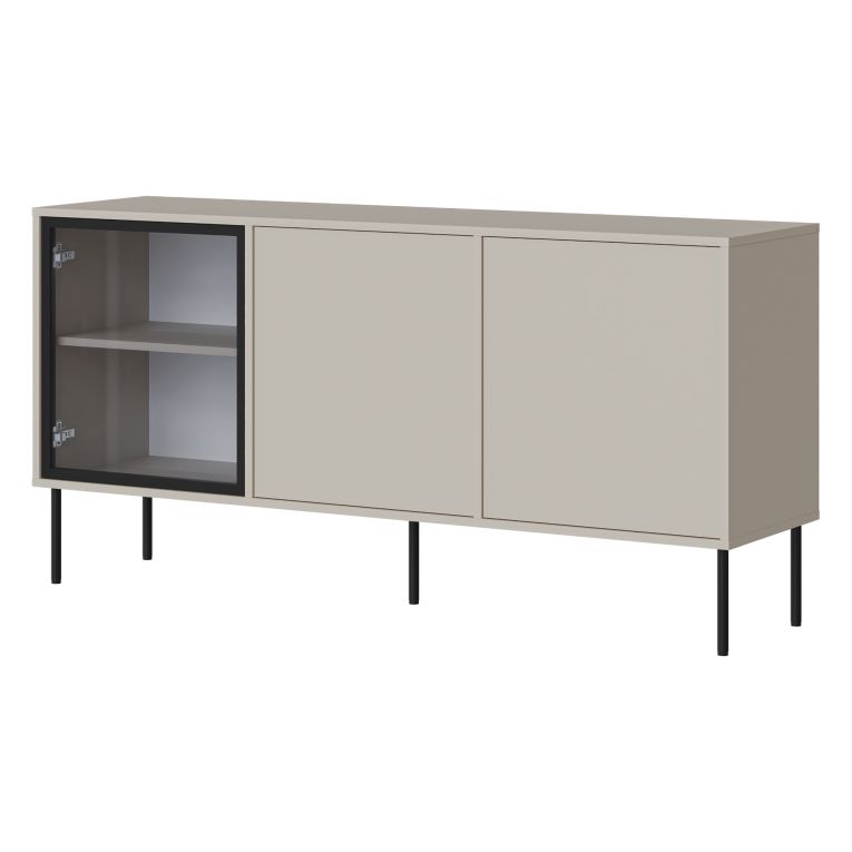 Credenza Beige Nero 3 Ripiani Apertura Battente 150x40x75h cm, 3 Ante - Conzano