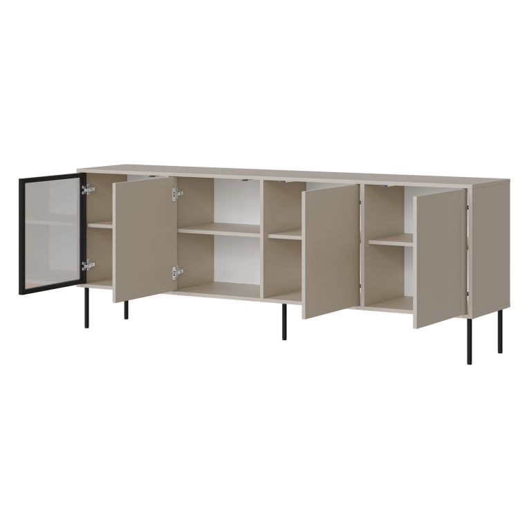 Credenza Beige Nero 4 Ripiani Apertura Battente 200x40x75h cm, 4 Ante - Pizzo