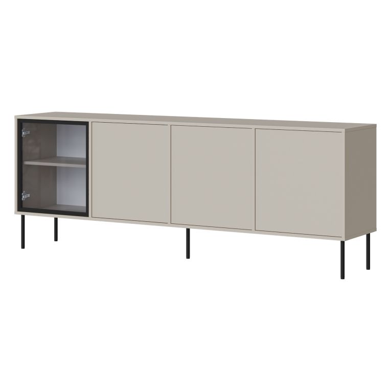Credenza Beige Nero 4 Ripiani Apertura Battente 200x40x75h cm, 4 Ante - Pizzo