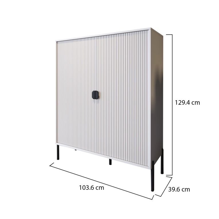 Credenza Beige Nero Cassetti 4 Ripiani 104x40x129h cm, Apertura Battente - Wallis