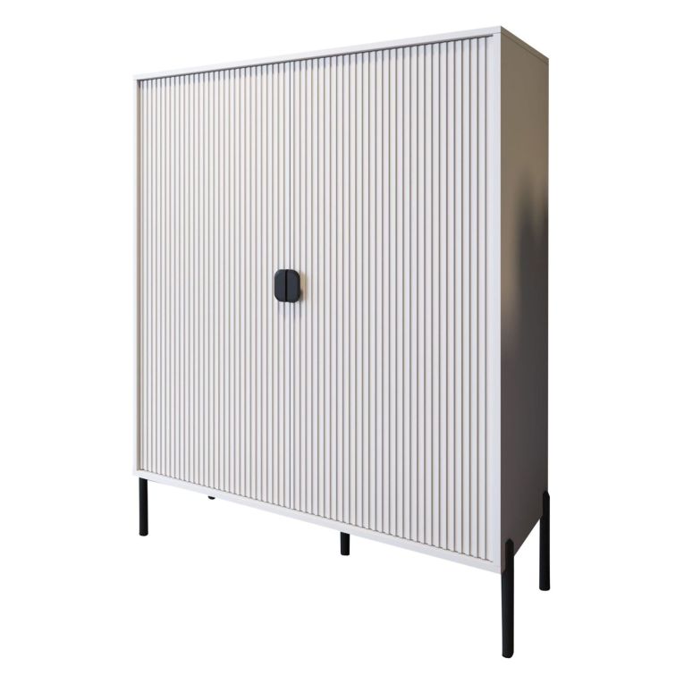 Credenza Beige Nero Cassetti 4 Ripiani 104x40x129h cm, Apertura Battente - Wallis