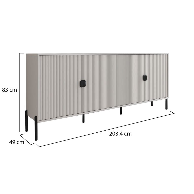 Credenza Beige Nero Cassetti 4 Ripiani 203x49x83h cm, Apertura Battente - Arpina