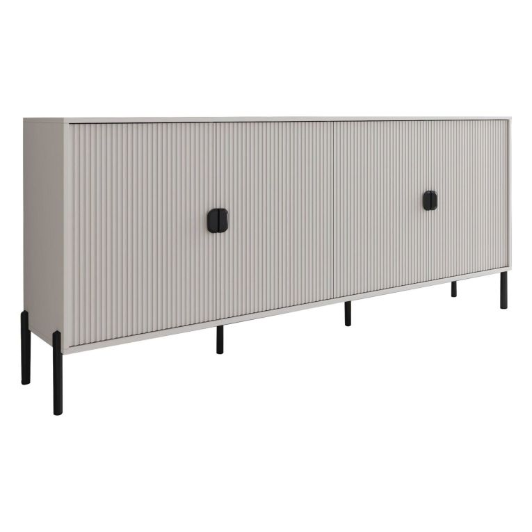 Credenza Beige Nero Cassetti 4 Ripiani 203x49x83h cm, Apertura Battente - Arpina