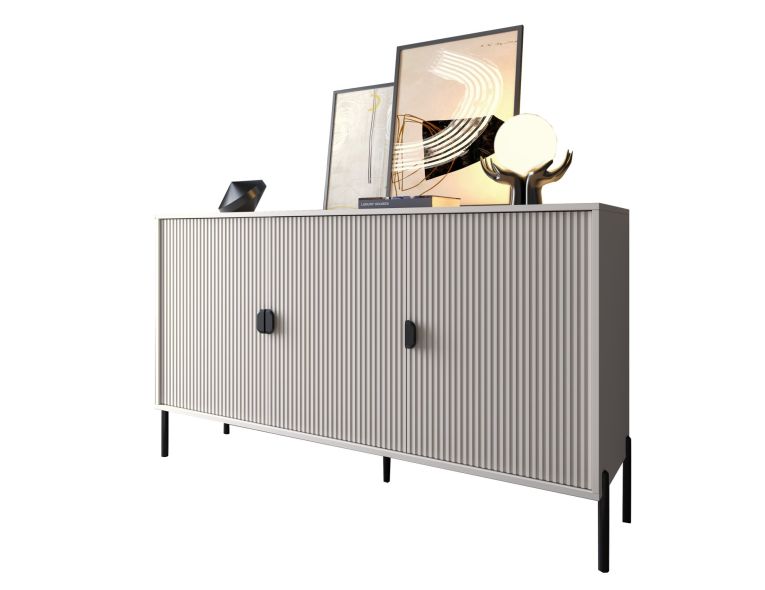 Credenza Beige Nero Cassetti Ripiani 203x49x83h cm, Apertura Battente - Parenti