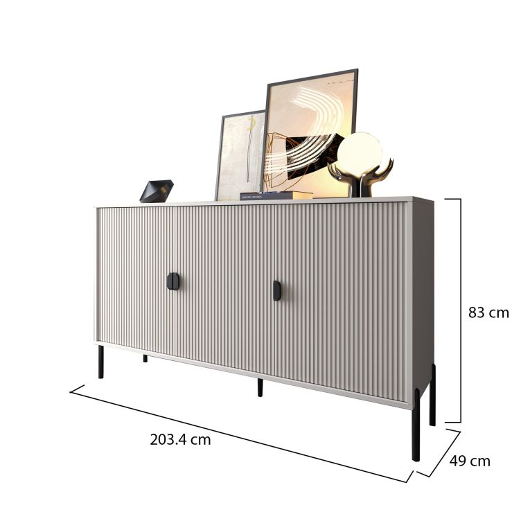 Credenza Beige Nero Cassetti Ripiani 203x49x83h cm, Apertura Battente - Parenti