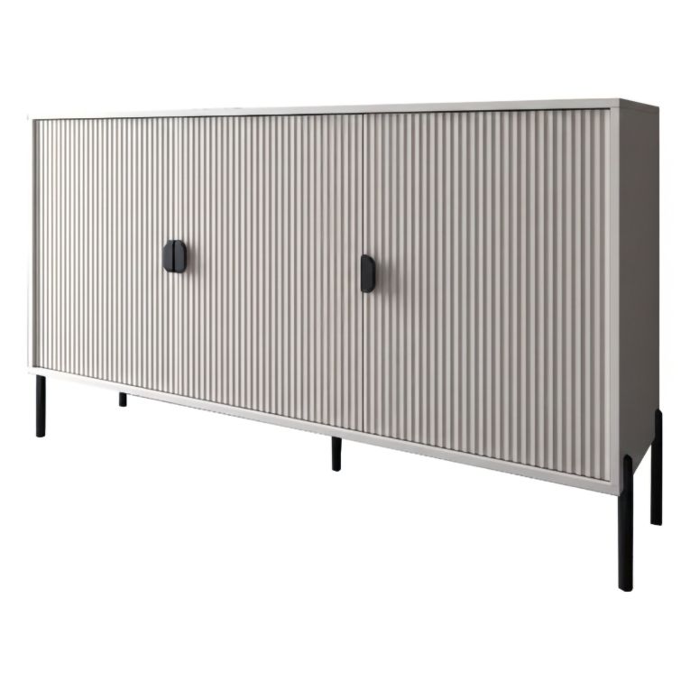 Credenza Beige Nero Cassetti Ripiani 203x49x83h cm, Apertura Battente - Parenti