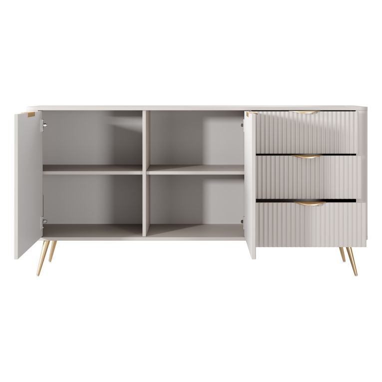 Credenza Beige oro 3 Cassetti 2 Ripiani 163x38x81h cm, Apertura Battente, Scorrevole - Halilala