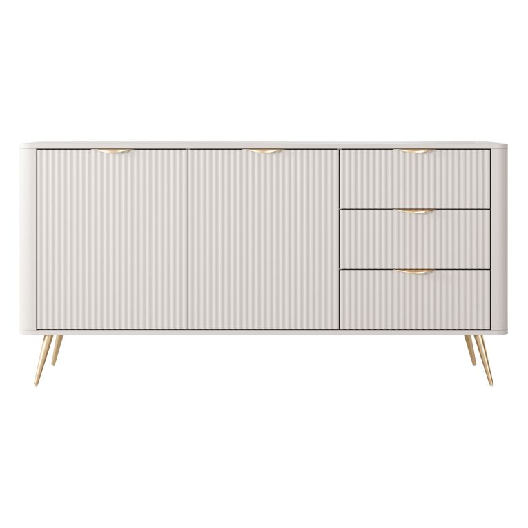 Credenza Beige oro 3 Cassetti 2 Ripiani 163x38x81h cm, Apertura Battente, Scorrevole - Halilala