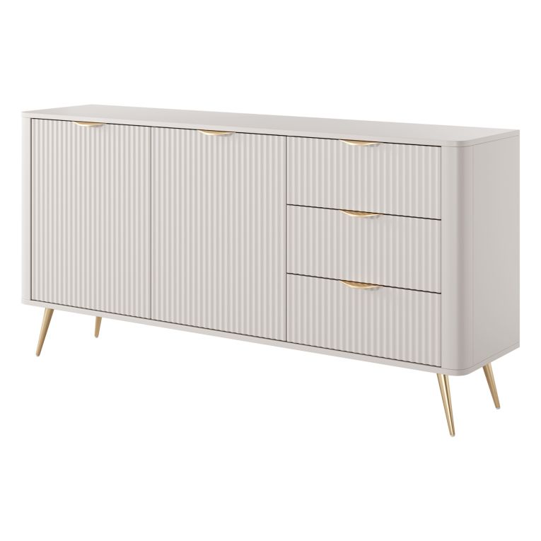 Credenza Beige oro 3 Cassetti 2 Ripiani 163x38x81h cm, Apertura Battente, Scorrevole - Halilala