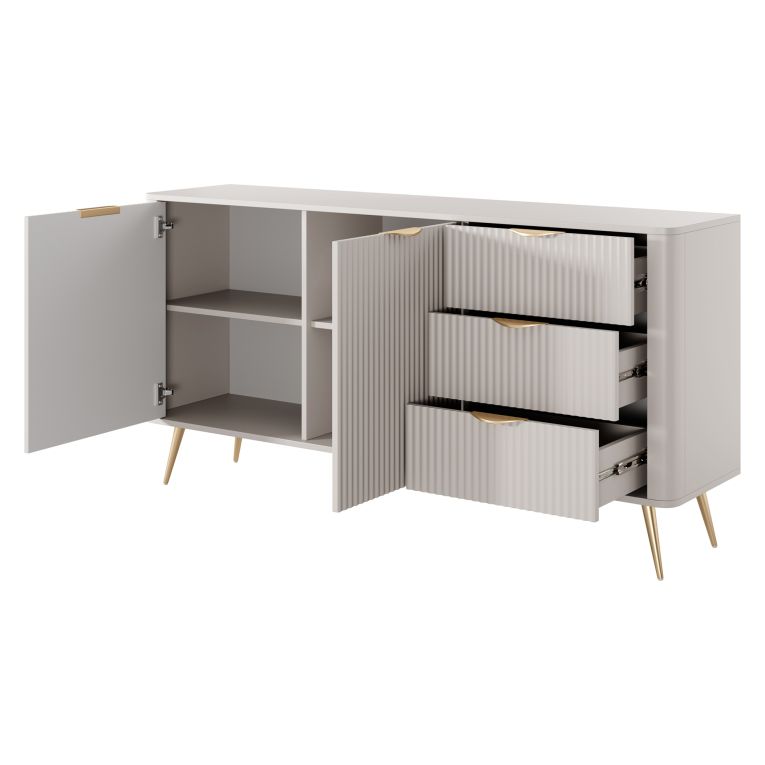 Credenza Beige oro 3 Cassetti 2 Ripiani 163x38x81h cm, Apertura Battente, Scorrevole - Halilala