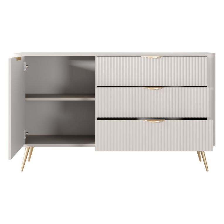 Credenza Beige oro 3 Cassetti un Ripiano 138x38x81h cm, Apertura Battente, Scorrevole - Halilomo