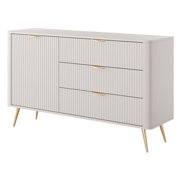 Credenza Beige oro 3 Cassetti un Ripiano 138x38x81h cm, Apertura Battente, Scorrevole - Halilomo