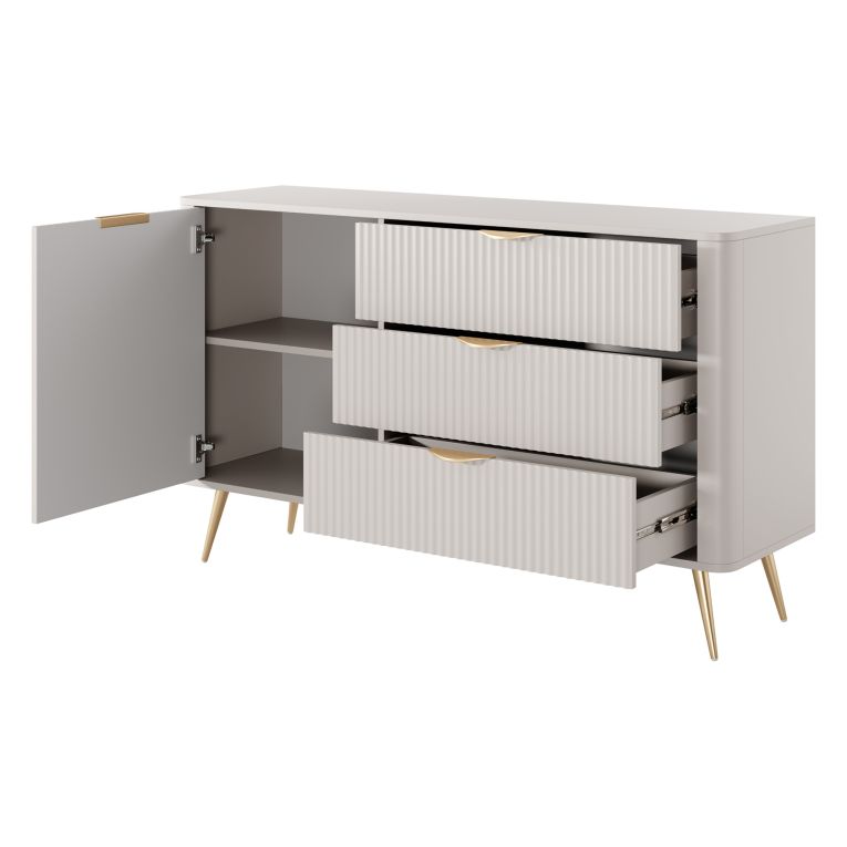 Credenza Beige oro 3 Cassetti un Ripiano 138x38x81h cm, Apertura Battente, Scorrevole - Halilomo