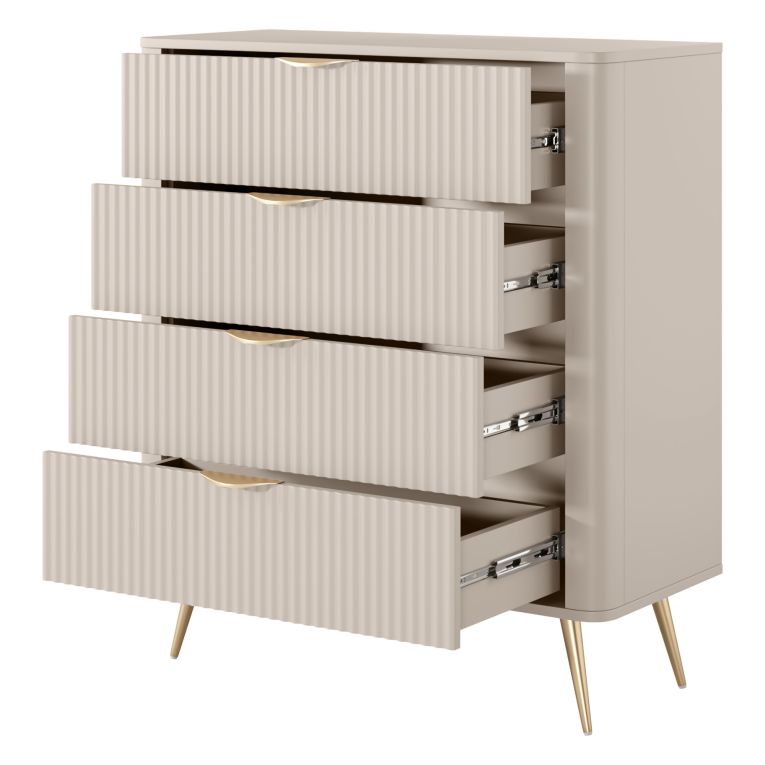 Credenza Beige oro 4 Cassetti un Ripiano 88x38x101h cm, Apertura Scorrevole - Haliso