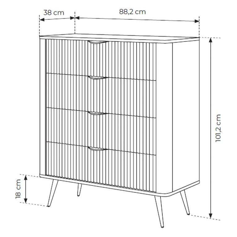 Credenza Beige oro 4 Cassetti un Ripiano 88x38x101h cm, Apertura Scorrevole - Haliso
