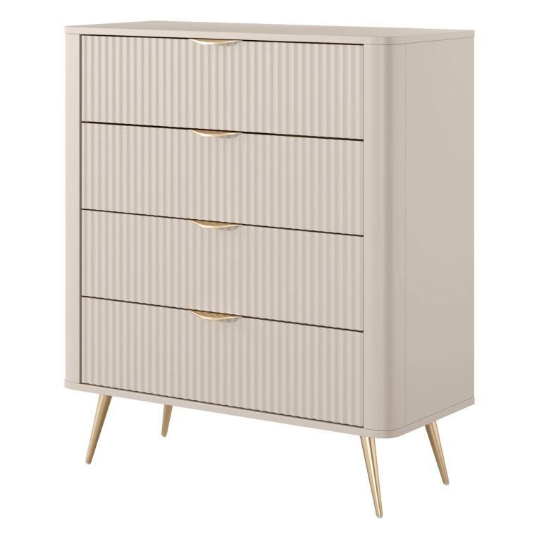 Credenza Beige oro 4 Cassetti un Ripiano 88x38x101h cm, Apertura Scorrevole - Haliso
