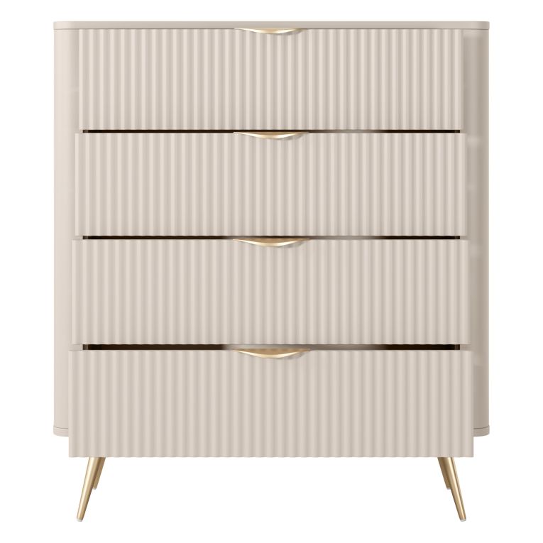 Credenza Beige oro 4 Cassetti un Ripiano 88x38x101h cm, Apertura Scorrevole - Haliso